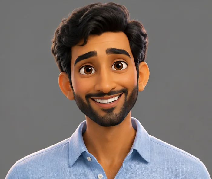An old photograph of Athena’s father smiling, in a light-blue shirt.