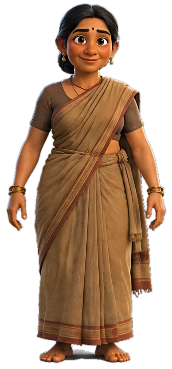 A village woman in an earth-brown sari.